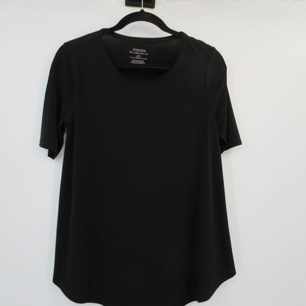 Chicos The Ultimate Tee Black Short Sleeve Crew Neck Top Size 0 Small
